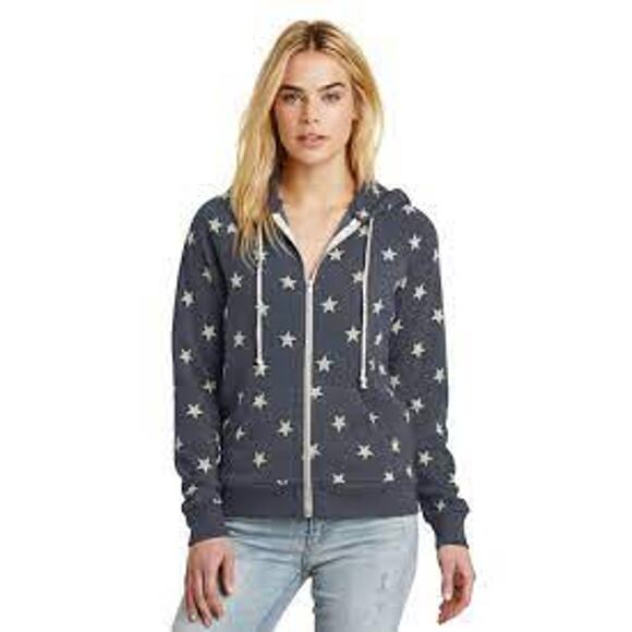 Alternative Womens Small S Blue Heather Star Fleece Full Zip Sweatshirt Hoodie - Picture 8 of 9
